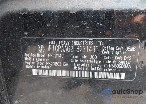 2015 Subaru Impreza из США, поврежденный, VIN JF1GPAA62F8231436